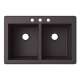 33-in D x 22-in W x 9.563-in H Granite Dual Mount Double Bowl Kitchen Sink with 3-Hole in Nero
