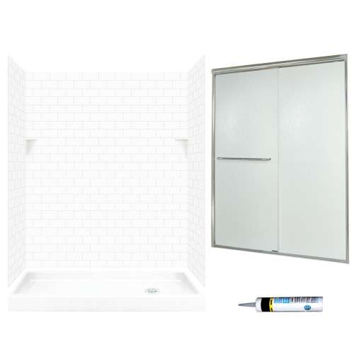 stone 72.5-in x 60-in x 32-in 5-Piece Alcove Shower Kit in White