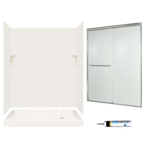 stone 72.5-in x 60-in x 32-in 5-Piece Alcove Shower Kit in Bisque