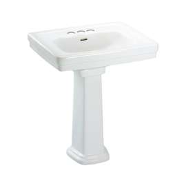 24-in Pedestal Bathroom Sink with 3 Faucet Holes Drilled and Overflow, Pedestal Included