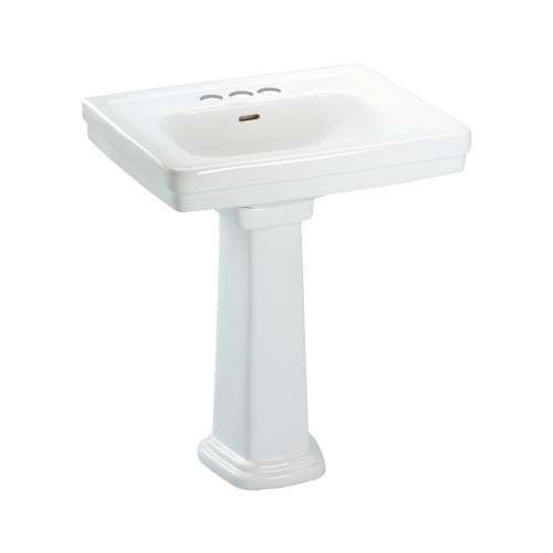24-in Pedestal Bathroom Sink with 3 Faucet Holes Drilled and Overflow, Pedestal Included