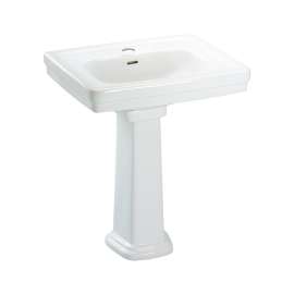 24-in Pedestal Bathroom Sink with Single Faucet Hole Drilled and Overflow, Pedestal Included