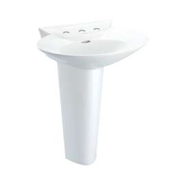 25-5/8-in Pedestal Bathroom Sink with 3 Faucet Holes Drilled and Overflow, Pedestal Included