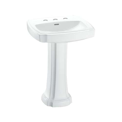 24-3/8-in Pedestal Bathroom Sink with 3 Faucet Holes Drilled and Overflow, Pedestal Included
