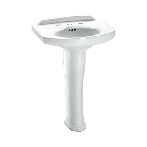 24-1/4-in Pedestal Bathroom Sink with 3 Faucet Holes Drilled and Overflow, Pedestal Included