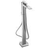 Single Handle Freestanding Tub Filler with Handheld Shower in Brushed Nickel