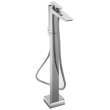 Single Handle Freestanding Tub Filler with Handheld Shower in Brushed Nickel