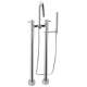 Two Handle Freestanding Tub Filler with Handheld Shower in Brushed Nickel