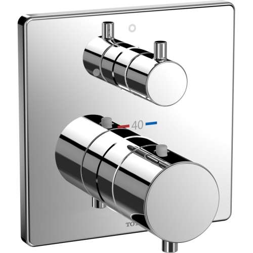 Square Thermostatic Mixing Valve with Volume Control Trim in Polished Chrome