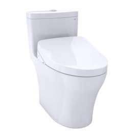 1.28 and 0.8 GPF One-Piece Elongated Toilet Bowl with Dual Flush and Washlet+ S500E in Cotton