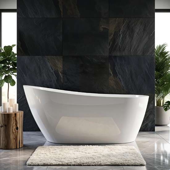 Aaliyah 59 in. x 30-3/4 in. Freestanding Flatbottom Soaking Bathtub in Gloss White with Reversible EZ-Click End Drain, 28-3/8 in. Soak Depth, 60.3-Gallon, 100% Acrylic, CSA Certified