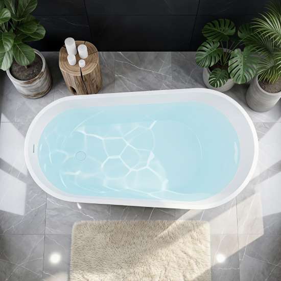 Aaliyah 59 in. x 30-3/4 in. Freestanding Flatbottom Soaking Bathtub in Gloss White with Reversible EZ-Click End Drain, 28-3/8 in. Soak Depth, 60.3-Gallon, 100% Acrylic, CSA Certified