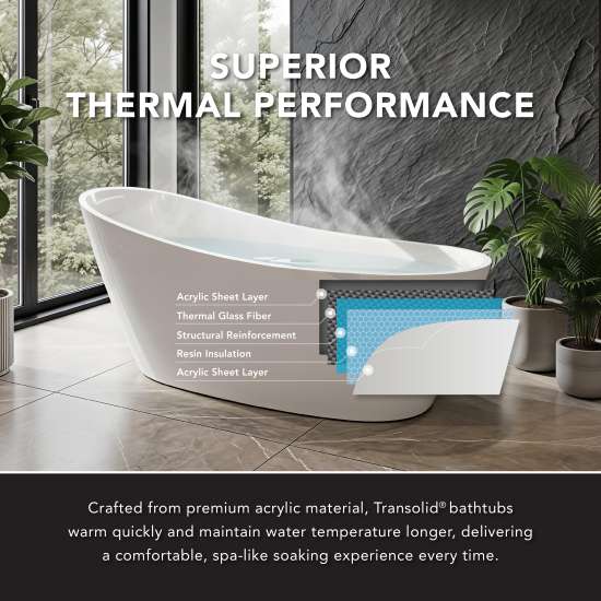 Aaliyah Grande 66-7/8 in. x 30-3/4 in. Freestanding Flatbottom Soaking Bathtub in Gloss White with Reversible EZ-Click End Drain, 28-3/8 in. Soak Depth, 71.4-Gallon, 100% Acrylic
