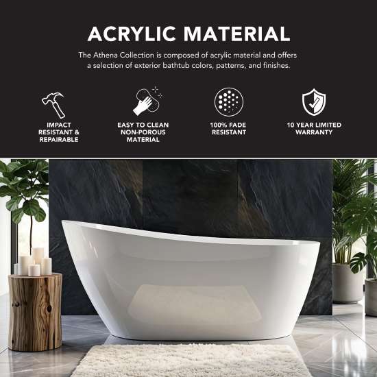 Aaliyah Grande 66-7/8 in. x 30-3/4 in. Freestanding Flatbottom Soaking Bathtub in Gloss White with Reversible EZ-Click End Drain, 28-3/8 in. Soak Depth, 71.4-Gallon, 100% Acrylic