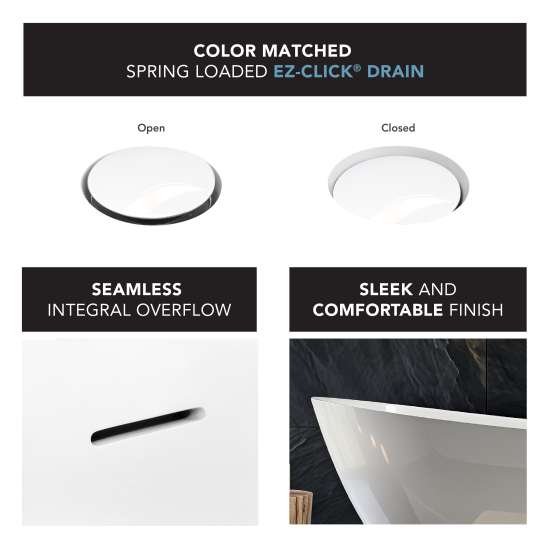Aaliyah Grande 66-7/8 in. x 30-3/4 in. Freestanding Flatbottom Soaking Bathtub in Gloss White with Reversible EZ-Click End Drain, 28-3/8 in. Soak Depth, 71.4-Gallon, 100% Acrylic