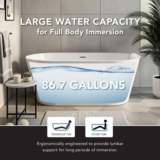 Maris Grande 67 in. Freestanding Deep Soaking Bathtub | 31 in. Wide Acrylic Flatbottom | Center Drain | Bath Pillow Included | 23 in. Confirmed Soak Depth, 86.7-Gallon Capacity | Gloss White | K-AFTM6731-G31