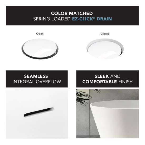 Maris Grande 67 in. Freestanding Deep Soaking Bathtub | 31 in. Wide Acrylic Flatbottom | Center Drain | Bath Pillow Included | 23 in. Confirmed Soak Depth, 86.7-Gallon Capacity | Gloss White | K-AFTM6731-G31
