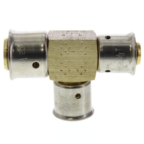 Zero Lead Bronze 1/2in x 3/8in x 3/8in PEX Press Reducing Tee w/ Attached Sleeve